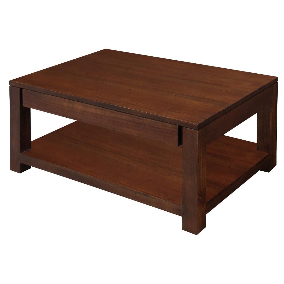 Tanaka Solid Mahogany Double Faced Coffee Table with 2 Drawers in Mahogany - Chocolate Wood