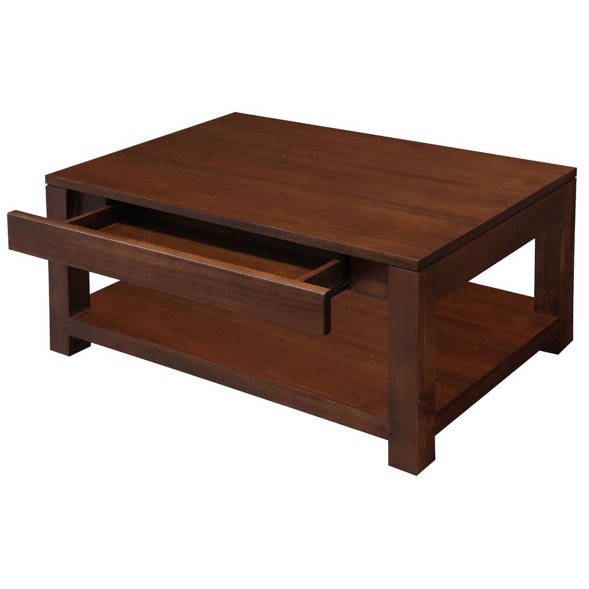 Tanaka Solid Mahogany Double Faced Coffee Table with 2 Drawers in Mahogany - Chocolate Wood
