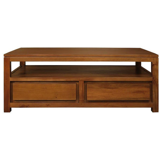 TANAKA SOLID MAHOGANY 4 DRAWERS MAHOGANY COFFEE TABLE IN LIGHT PECAN - MyChocolateWood