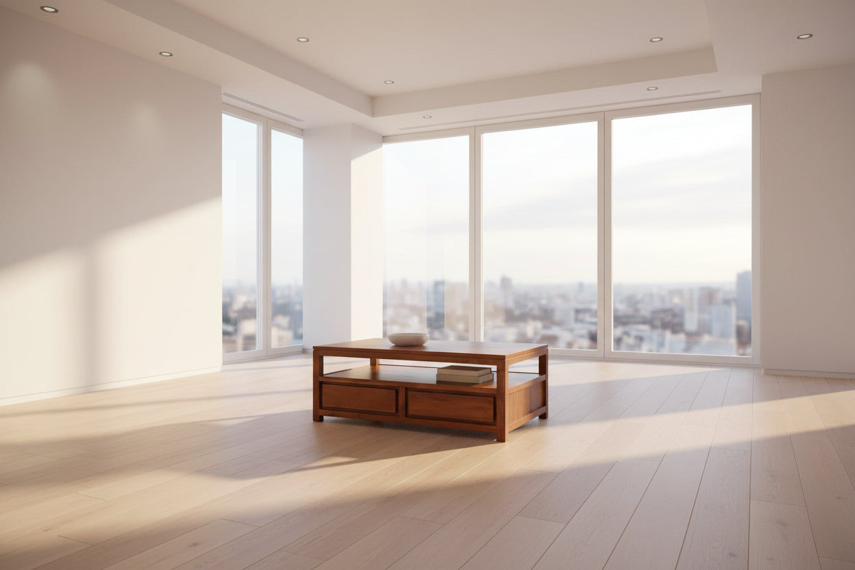 Tanaka Solid Mahogany Coffee Table 120cm with 4 Drawers in Light Pecan - Chocolate Wood