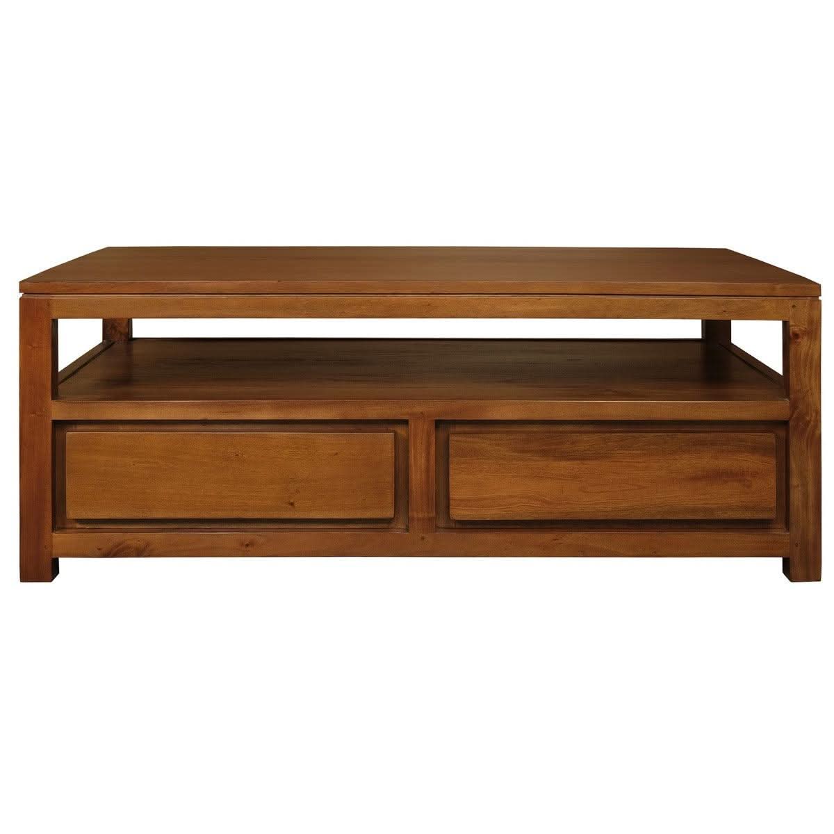 Tanaka Solid Mahogany Coffee Table 120cm with 4 Drawers in Light Pecan - Chocolate Wood