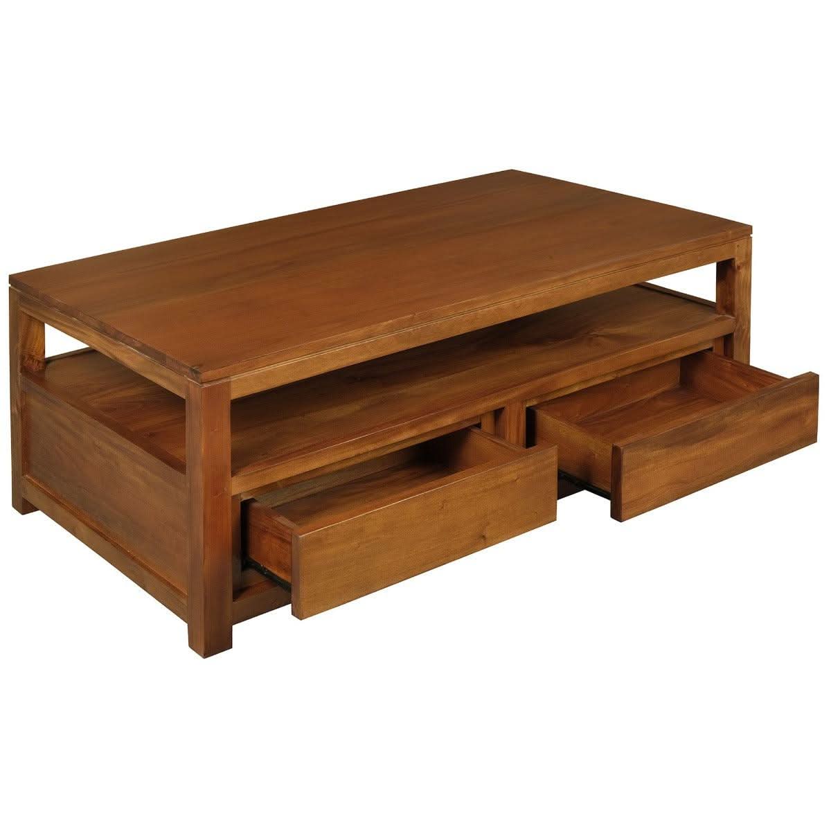 Tanaka Solid Mahogany Coffee Table 120cm with 4 Drawers in Light Pecan - Chocolate Wood