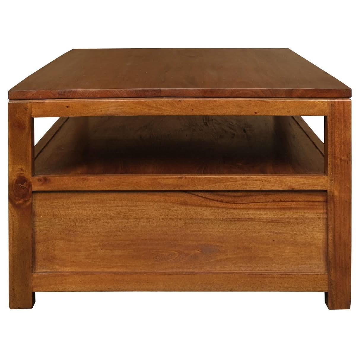 Tanaka Solid Mahogany Coffee Table 120cm with 4 Drawers in Light Pecan - Chocolate Wood
