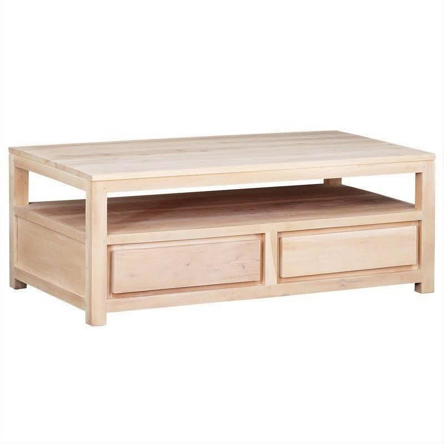 Tanaka Solid Mahogany Coffee Table 120cm with 4 Drawers in White Wash - Chocolate Wood