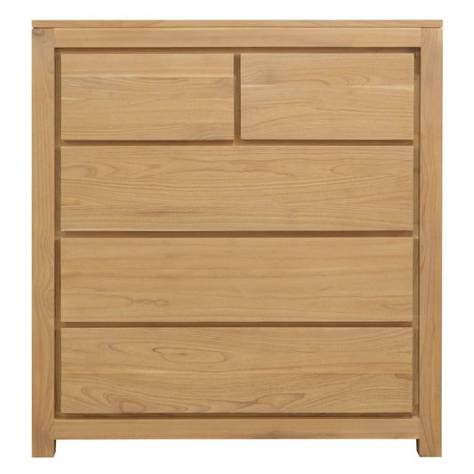 TANAKA SOLID MAHOGANY 5 DRAWER TALLBOY IN NATURAL - MyChocolateWood
