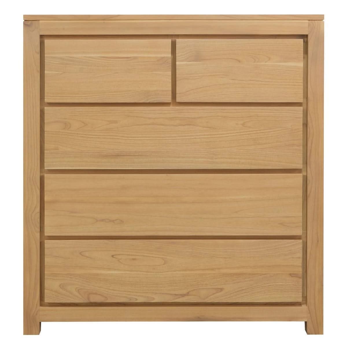 Tanaka 5 Drawer Tallboy / Chest of 5 Drawers in Natural, solid white cedar (Mindi wood) - Chocolate Wood