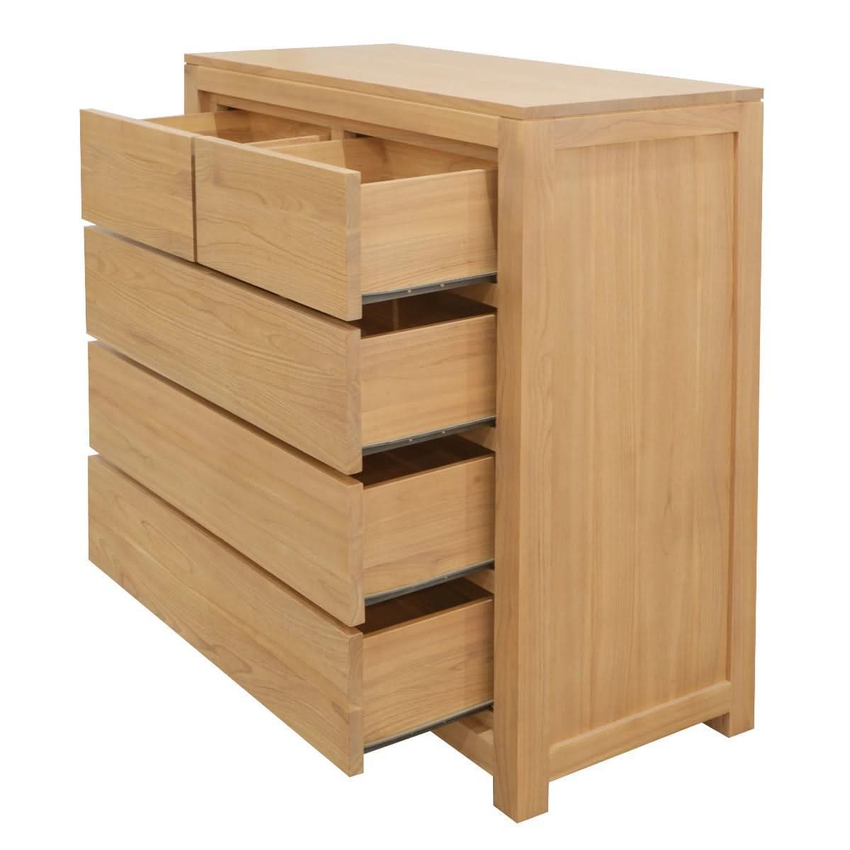Tanaka 5 Drawer Tallboy / Chest of 5 Drawers in Natural, solid white cedar (Mindi wood) - Chocolate Wood