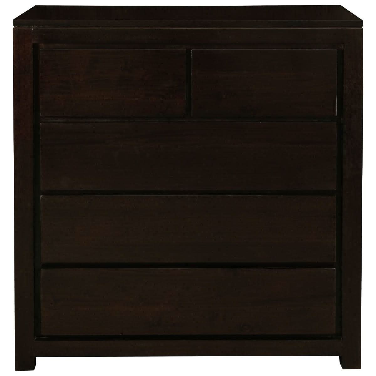 Tanaka 5 Drawer Tallboy / Chest of 5 Drawers in Chocolate - Chocolate Wood