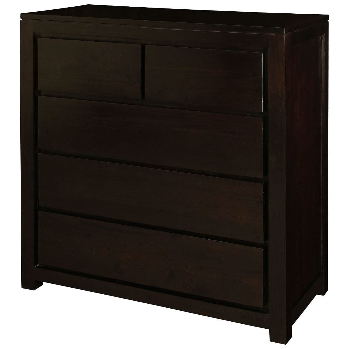 Tanaka 5 Drawer Tallboy / Chest of 5 Drawers in Chocolate - Chocolate Wood