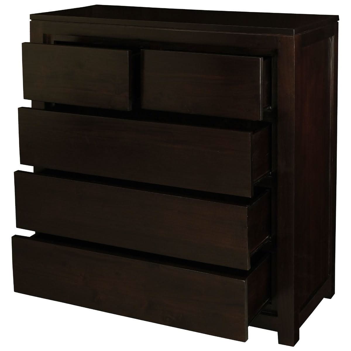 Tanaka 5 Drawer Tallboy / Chest of 5 Drawers in Chocolate - Chocolate Wood