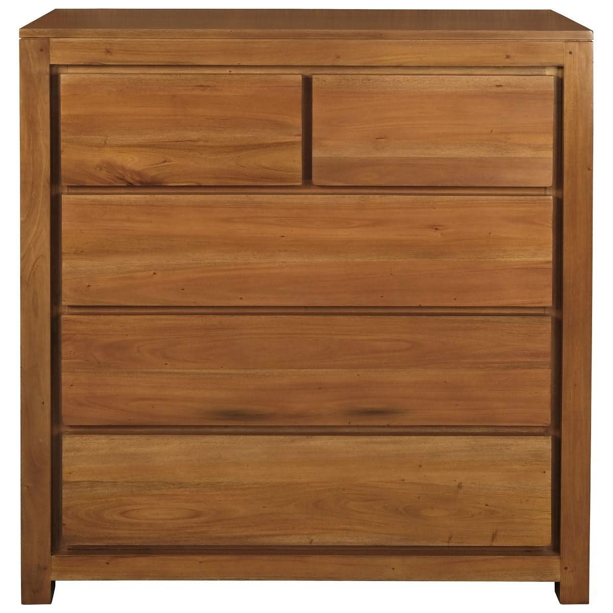 Tanaka 5 Drawer Tallboy / Chest of 5 Drawers in Light Pecan - Chocolate Wood