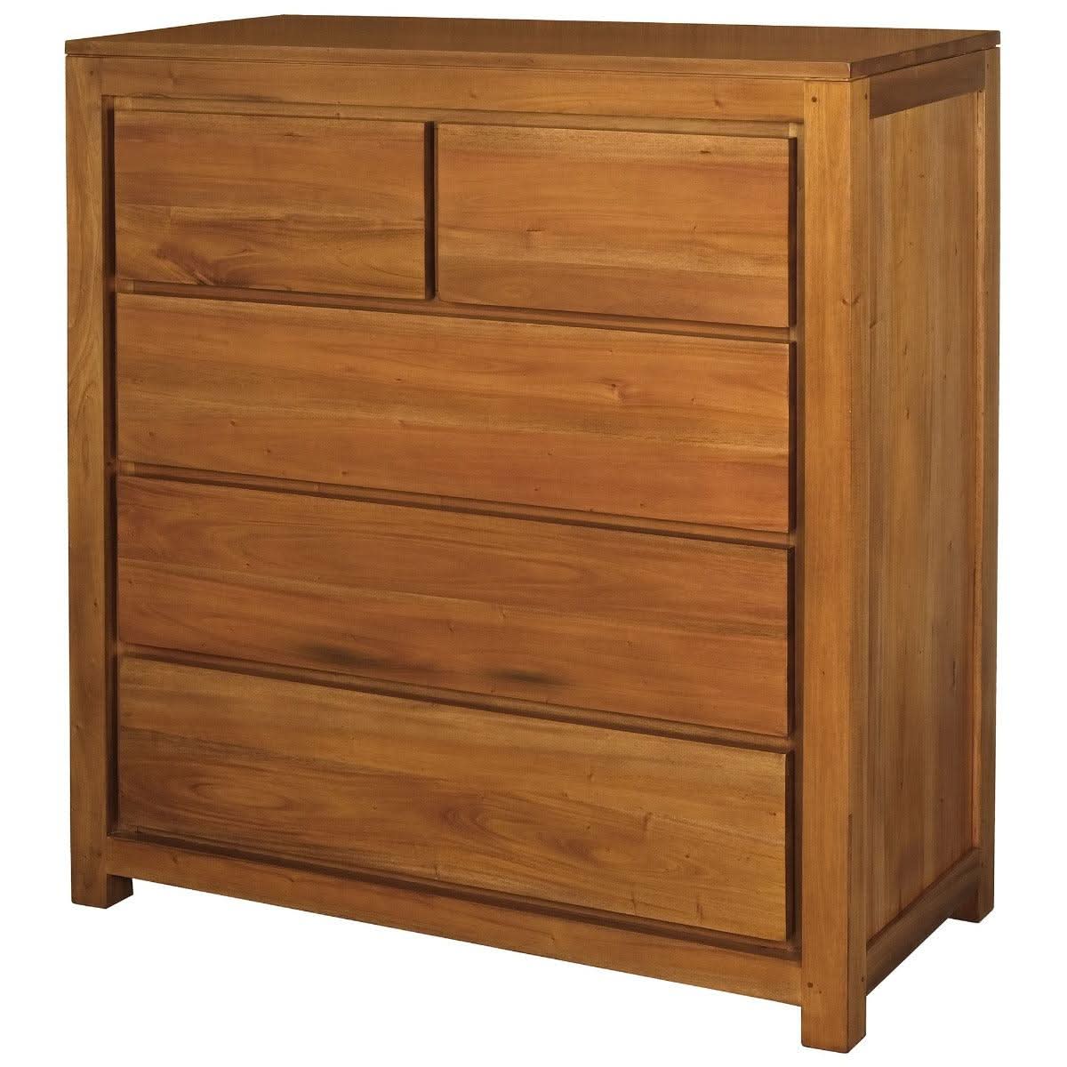 Tanaka 5 Drawer Tallboy / Chest of 5 Drawers in Light Pecan - Chocolate Wood