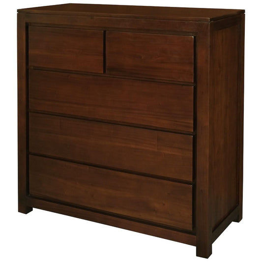 Tanaka 5 Drawer Tallboy / Chest of 5 Drawers in Mahogany - Chocolate Wood