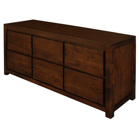 Tanaka Solid Mahogany 6 Drawer Dresser / Chest of 6 Drawers in Mahogany - Chocolate Wood