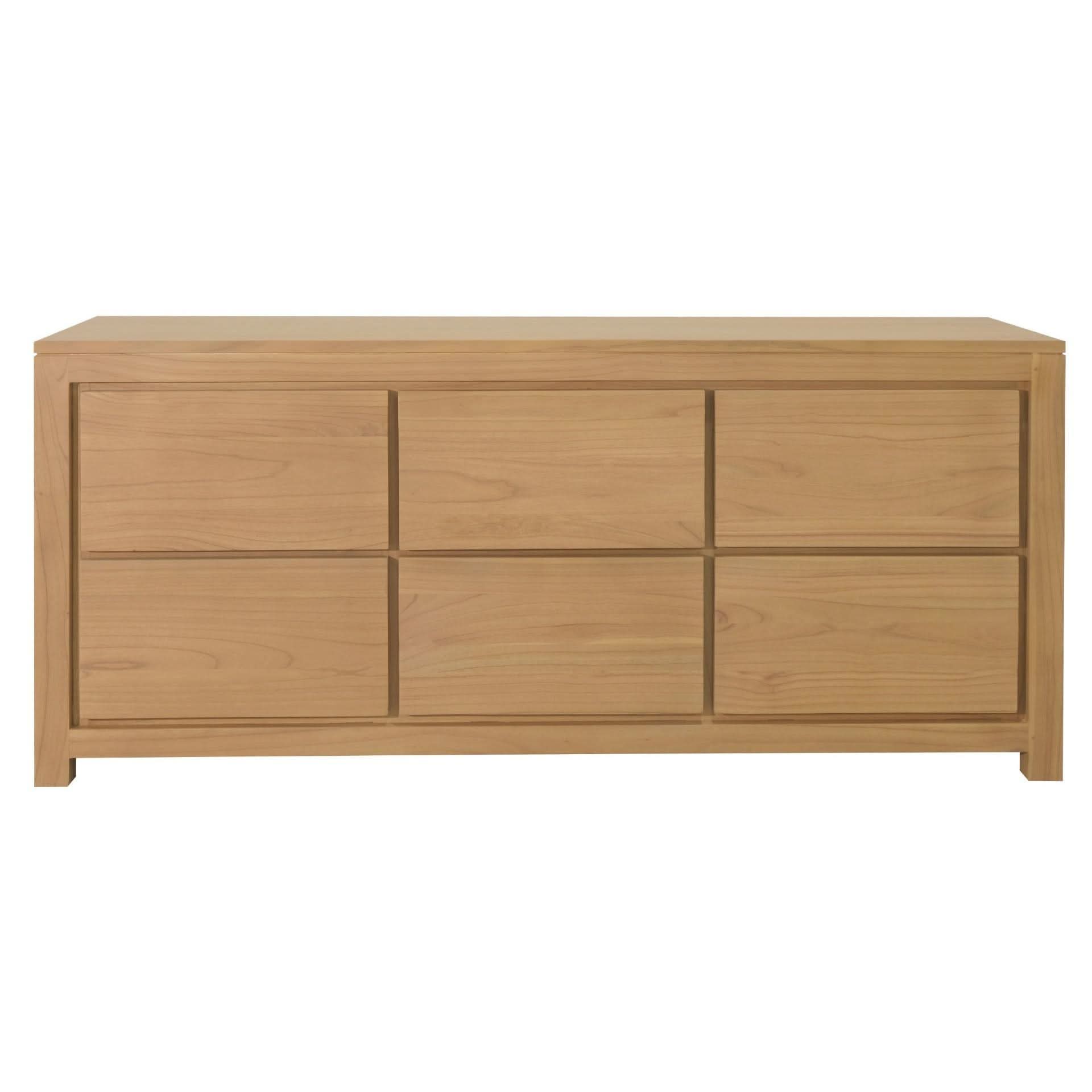 Tanaka 6 Drawer Dresser / Chest of 6 Drawers in Natural - Chocolate Wood