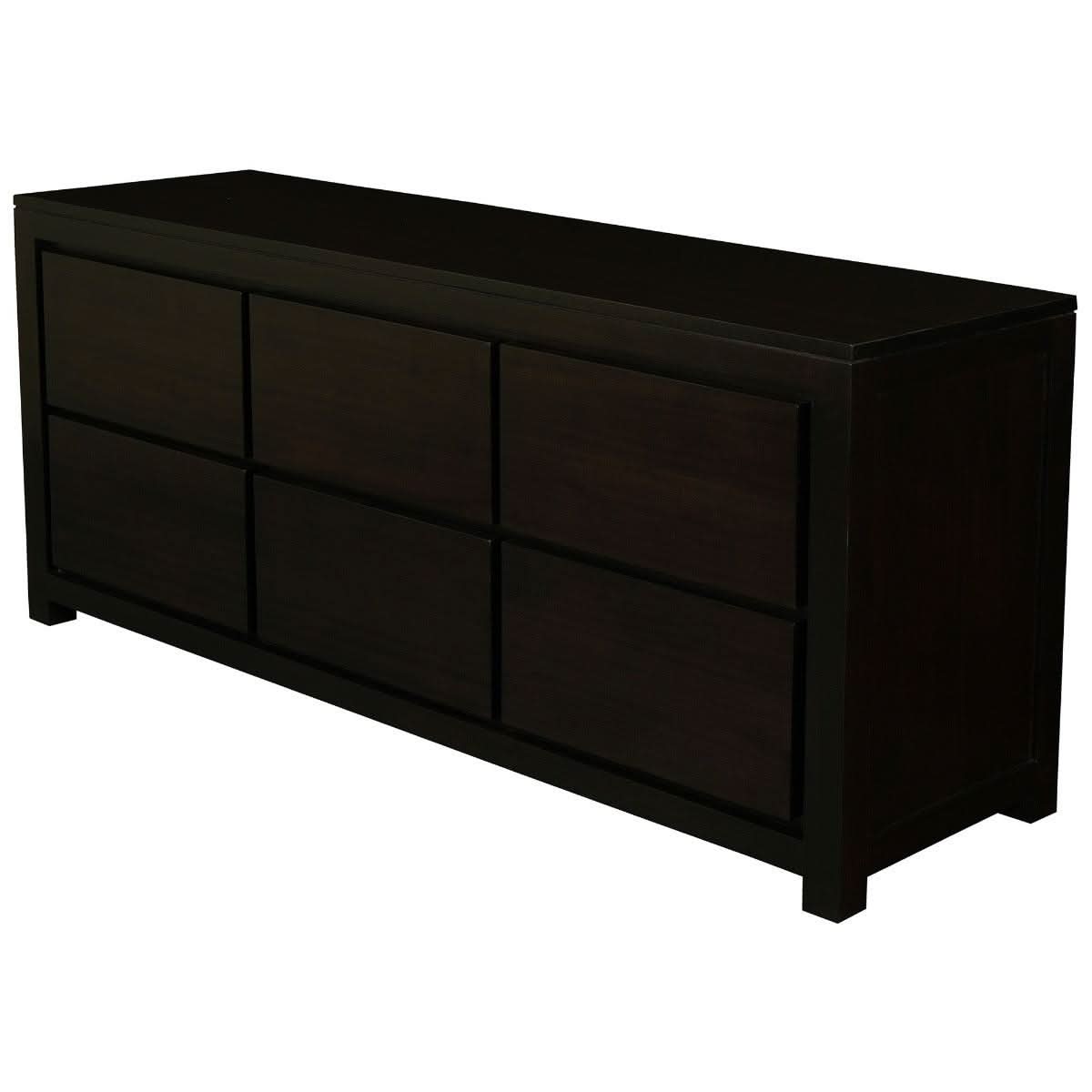 Tanaka Solid Mahogany 6 Drawer Dresser / Chest of 6 Drawers in Chocolate - Chocolate Wood
