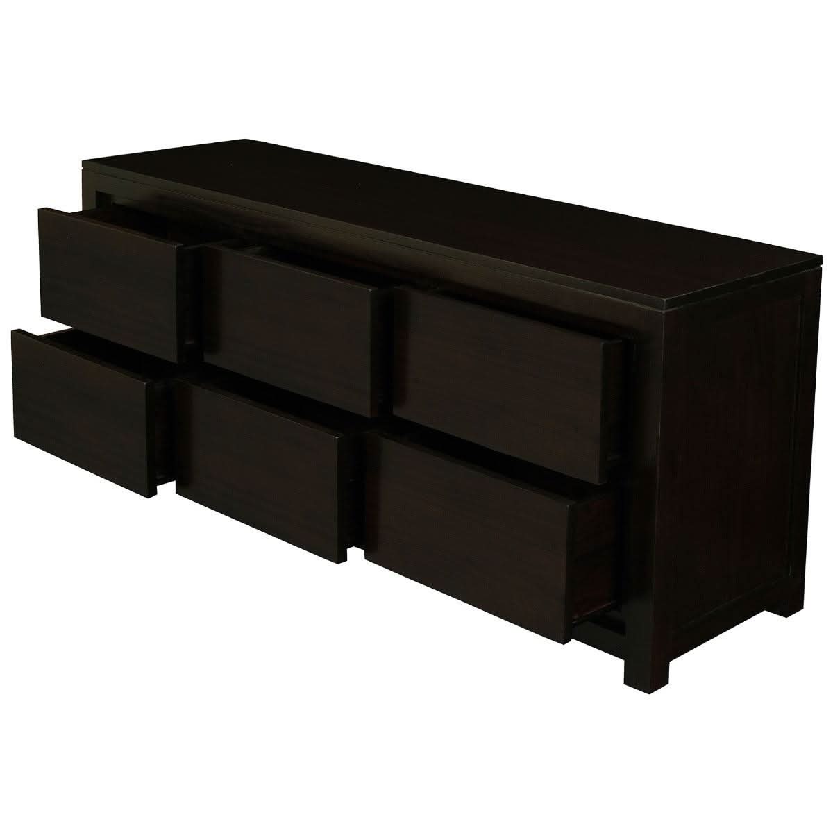 Tanaka Solid Mahogany 6 Drawer Dresser / Chest of 6 Drawers in Chocolate - Chocolate Wood