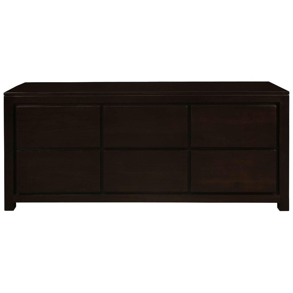 Tanaka Solid Mahogany 6 Drawer Dresser / Chest of 6 Drawers in Chocolate - Chocolate Wood