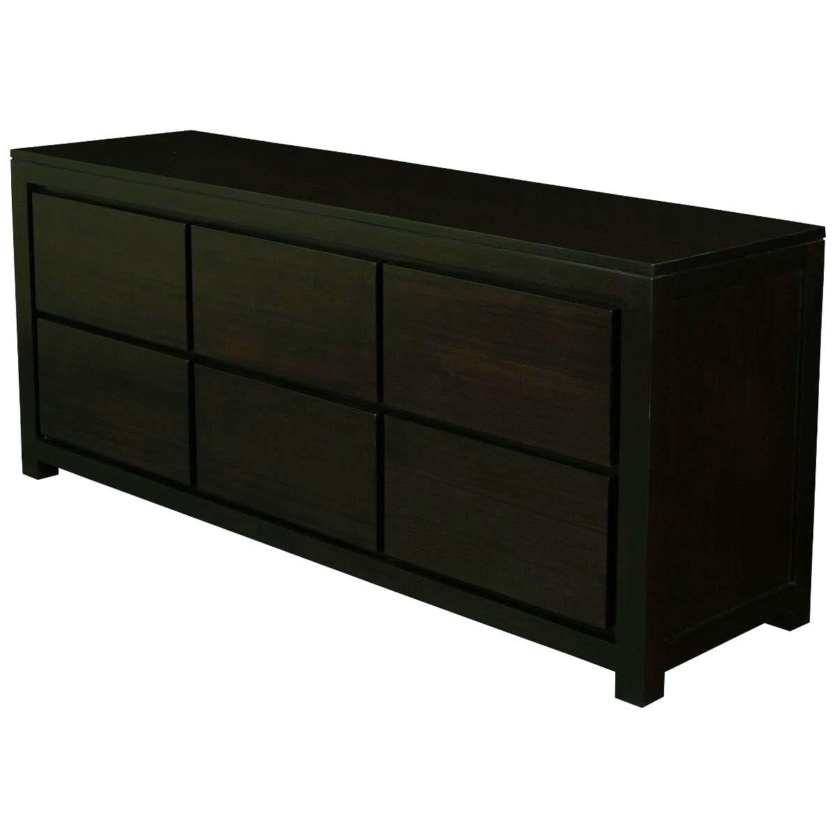 Tanaka Solid Mahogany 6 Drawer Dresser / Chest of 6 Drawers in Chocolate - Chocolate Wood