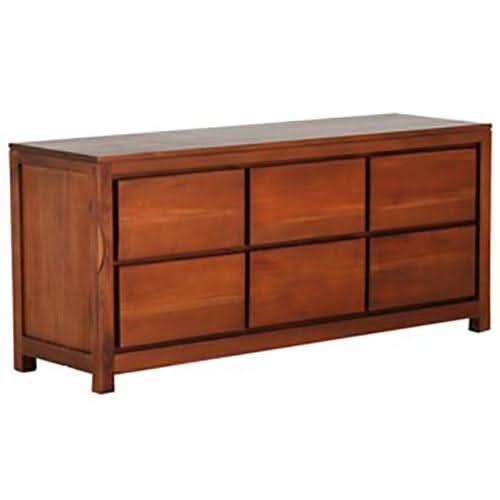 Tanaka Solid Mahogany 6 Drawer Dresser / Chest of 6 Drawers in Light Pecan - Chocolate Wood