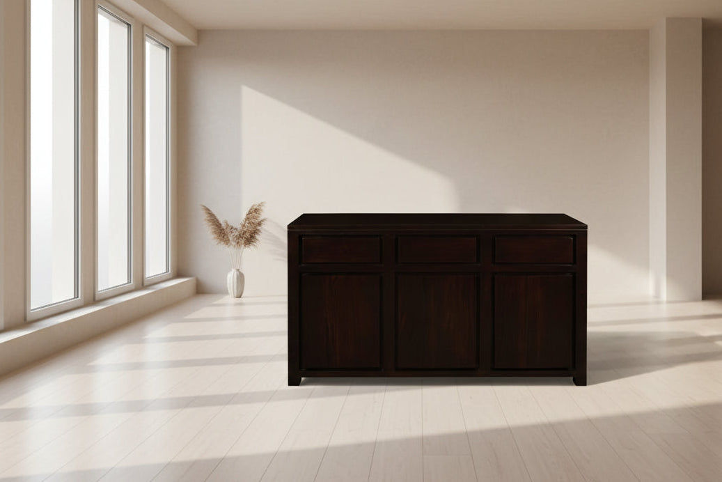 TANAKA SOLID MAHOGANY BUFFET SIDEBOARD 3 DOORS & 3 DRAWERS IN CHOCOLATE FINISH - MyChocolateWood