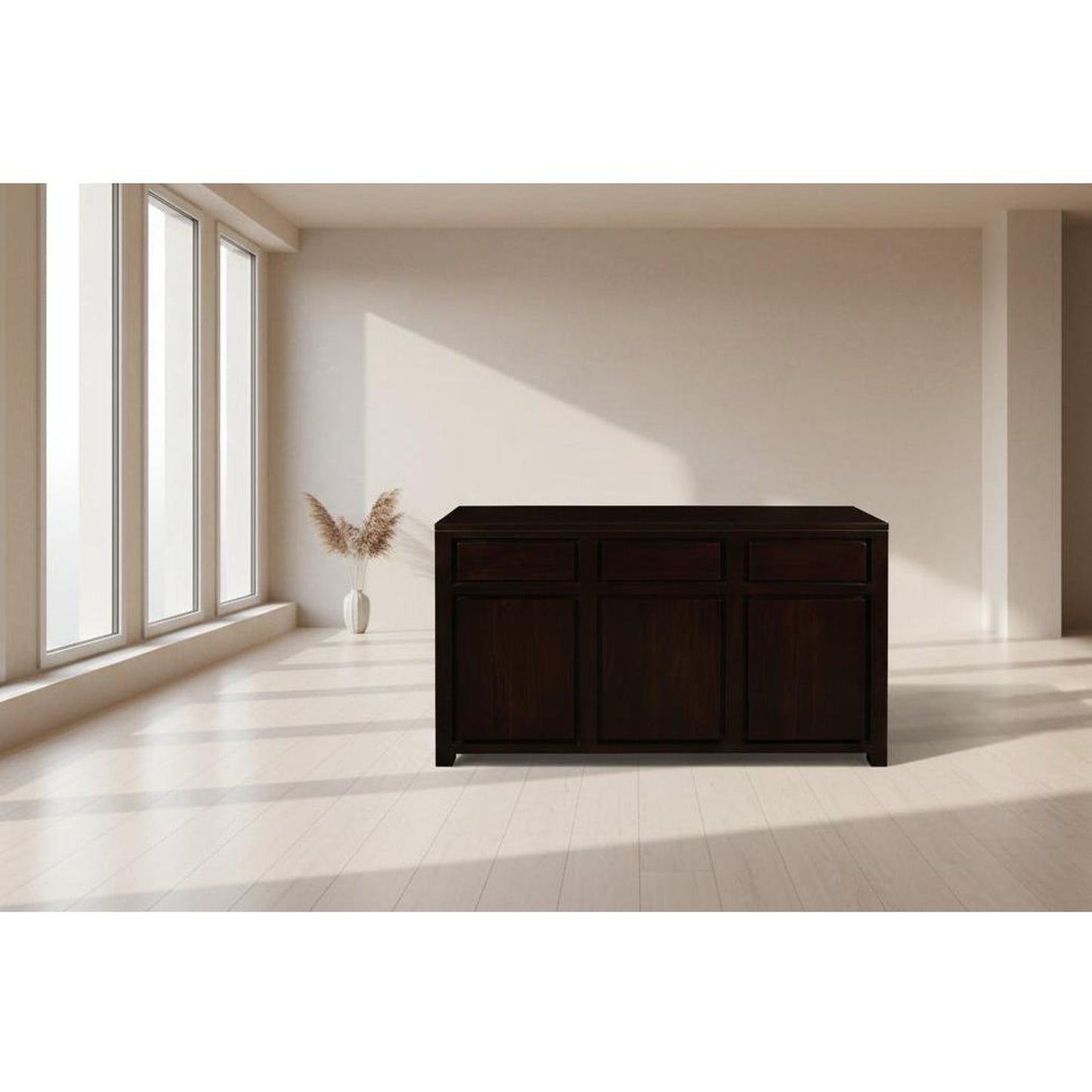 Tanaka Solid Mahogany 3-Door 3-Drawer Buffet in Chocolate