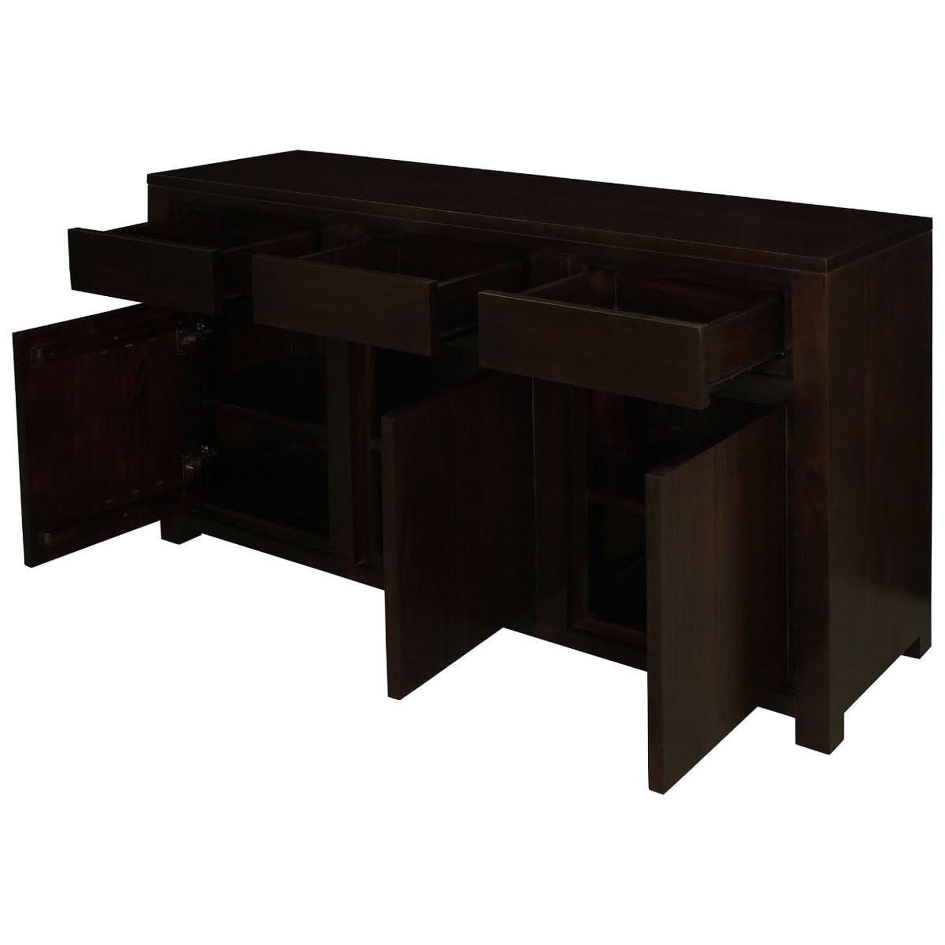Tanaka Solid Mahogany 3-Door 3-Drawer Buffet in Chocolate open