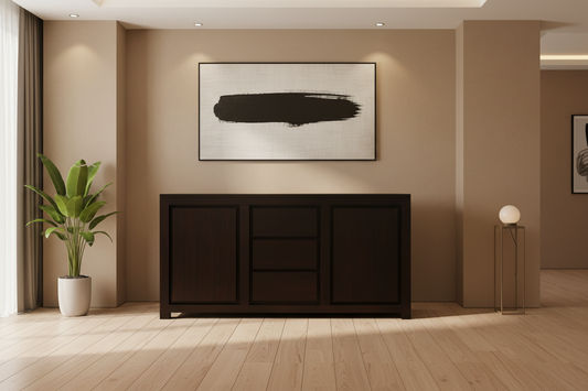 TANAKA SOLID MAHOGANY BUFFET WITH 2 DOORS & 3 DRAWERS IN CHOCOLATE FINISH