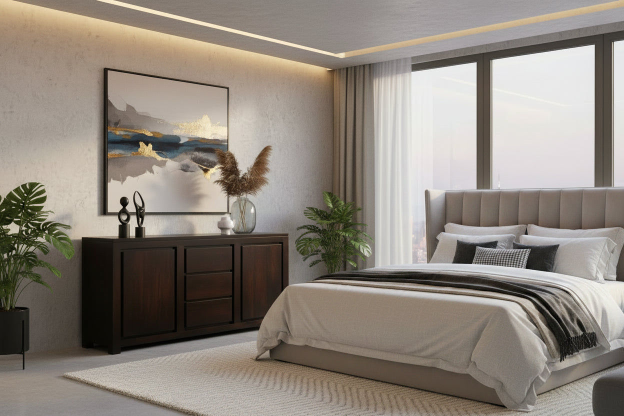Tanaka Solid Mahogany Buffet 150cm with 2 Doors & 3 Drawers in Chocolate - Chocolate Wood