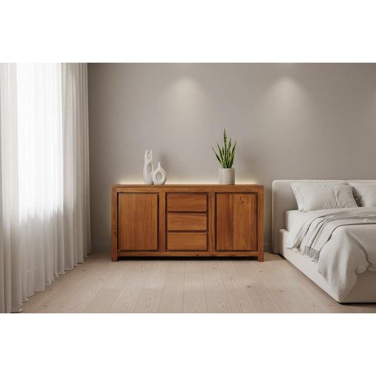 Tanaka Solid Mahogany Buffet 150cm with 2 Doors & 3 Drawers in Light Pecan - Chocolate Wood