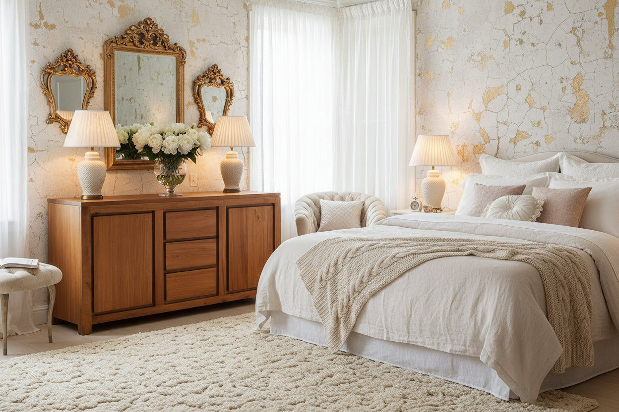 TANAKA SOLID MAHOGANY BUFFET WITH 2 DOORS & 3 DRAWERS IN LIGHT PECAN FINISH - MyChocolateWood