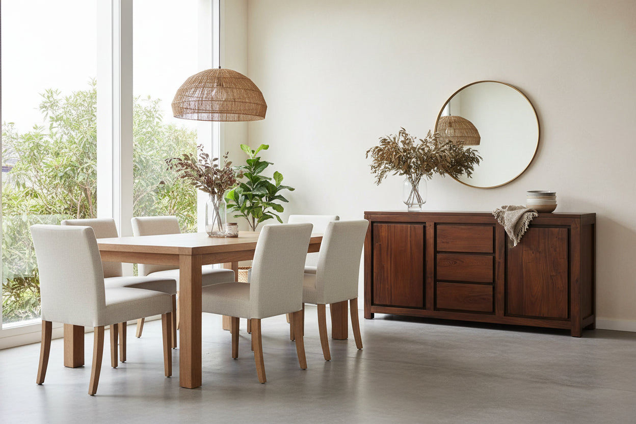 Tanaka Solid Mahogany Buffet 150cm with 2 Doors & 3 Drawers in Mahogany - Chocolate Wood
