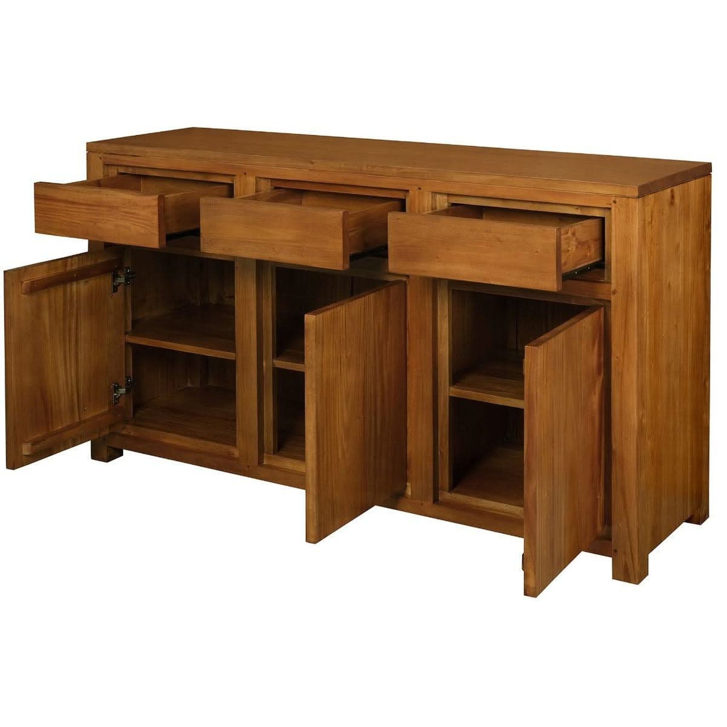 Tanaka Solid Mahogany 3-Door 3-Drawer Buffet in Light Pecan open