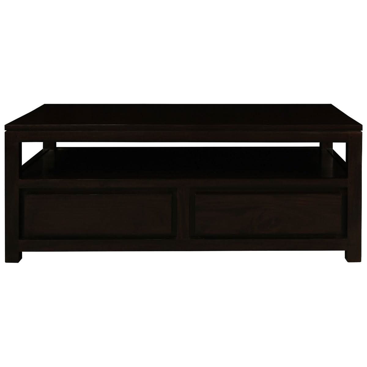 Tanaka Solid Mahogany Coffee Table 120cm with 4 Drawers in Chocolate - Chocolate Wood