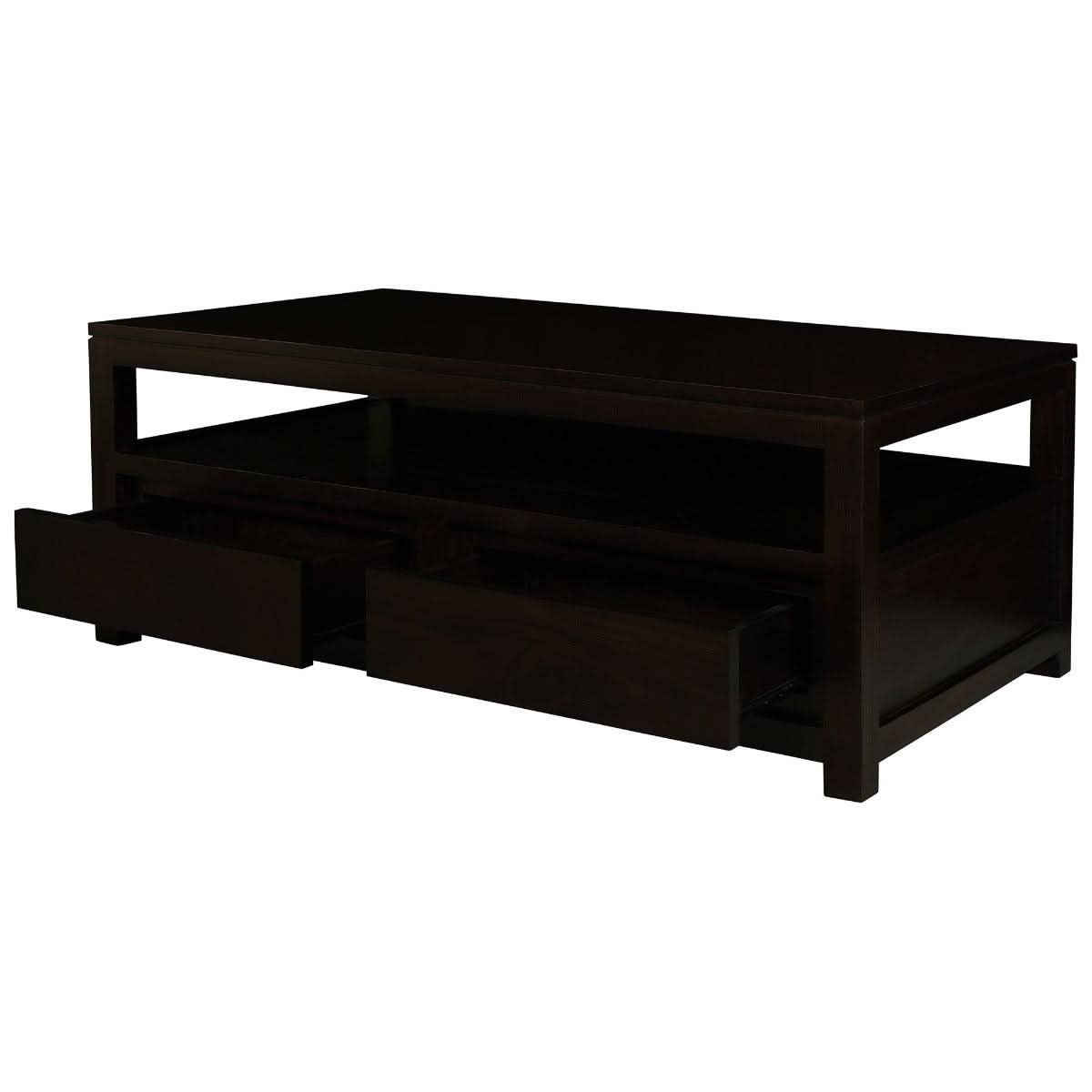 Tanaka Solid Mahogany Coffee Table 120cm with 4 Drawers in Chocolate - Chocolate Wood