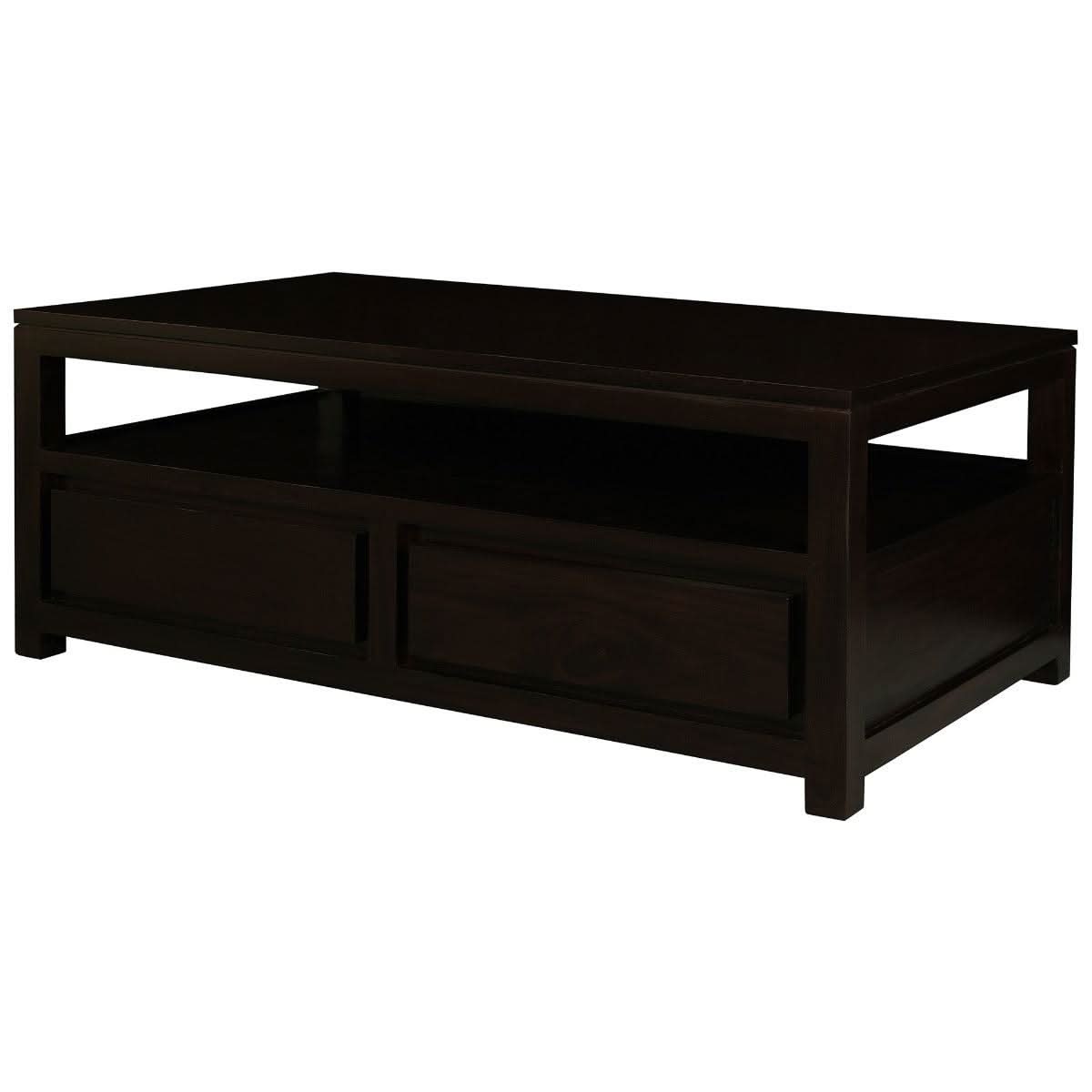 Tanaka Solid Mahogany Coffee Table 120cm with 4 Drawers in Chocolate - Chocolate Wood