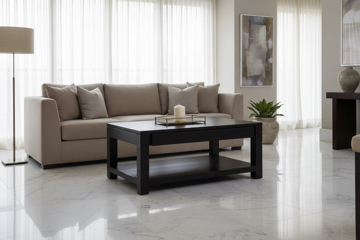 TANAKA SOLID MAHOGANY DOUBLE FACED MAHOGANY COFFEE TABLE 2 DRAWERS IN CHOCOLATE - MyChocolateWood