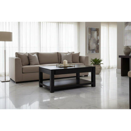 Tanaka Solid Mahogany Double Faced Coffee Table with 2 Drawers in Chocolate - Chocolate Wood