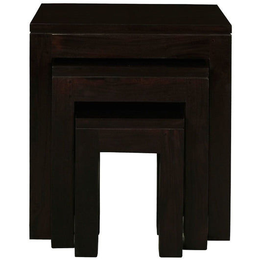 TANAKA SOLID MAHOGANY NEST OF TABLES/SET OF 3 SMALL SOLID MAHOGANY TABLES IN CHOCOLATE - MyChocolateWood