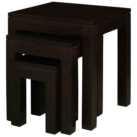 TANAKA SOLID MAHOGANY NEST OF TABLES/SET OF 3 SMALL SOLID MAHOGANY TABLES IN CHOCOLATE - MyChocolateWood