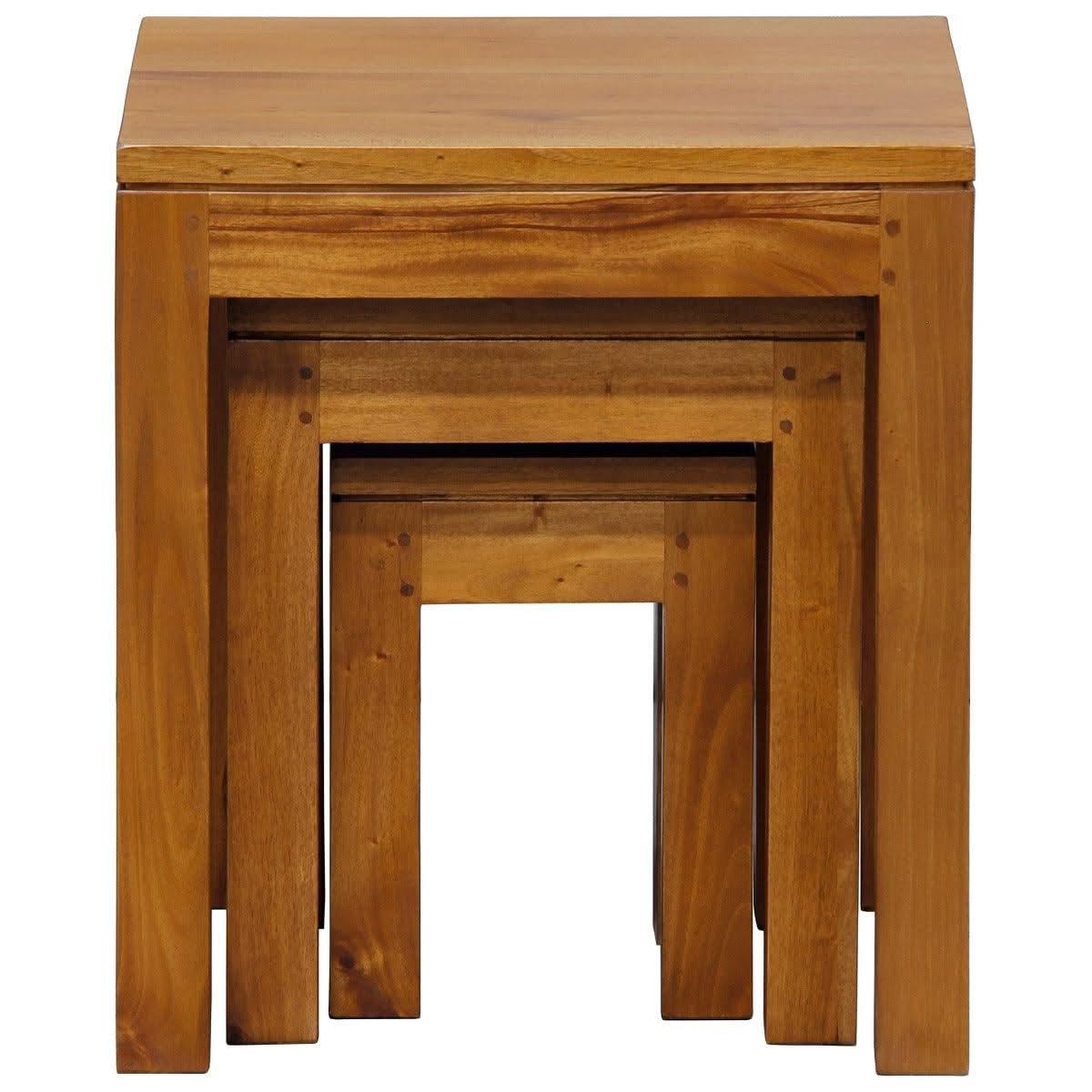 Tanaka Solid Mahogany Nest of Tables in Light Pecan - Chocolate Wood
