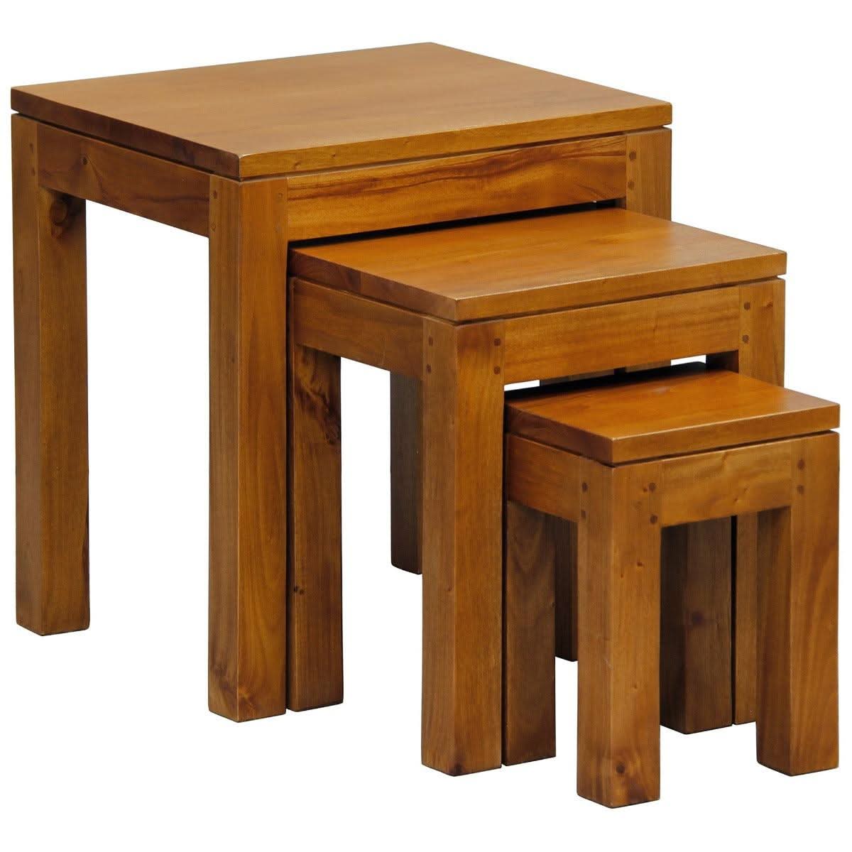 Tanaka Solid Mahogany Nest of Tables in Light Pecan - Chocolate Wood