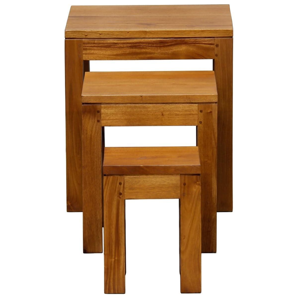 Tanaka Solid Mahogany Nest of Tables in Light Pecan - Chocolate Wood