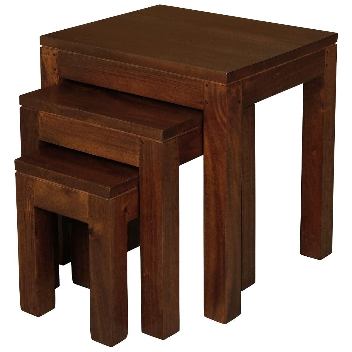 TANAKA SOLID MAHOGANY NEST OF TABLES/SET OF 3 SMALL SOLID MAHOGANY TABLES IN MAHOGANY - MyChocolateWood