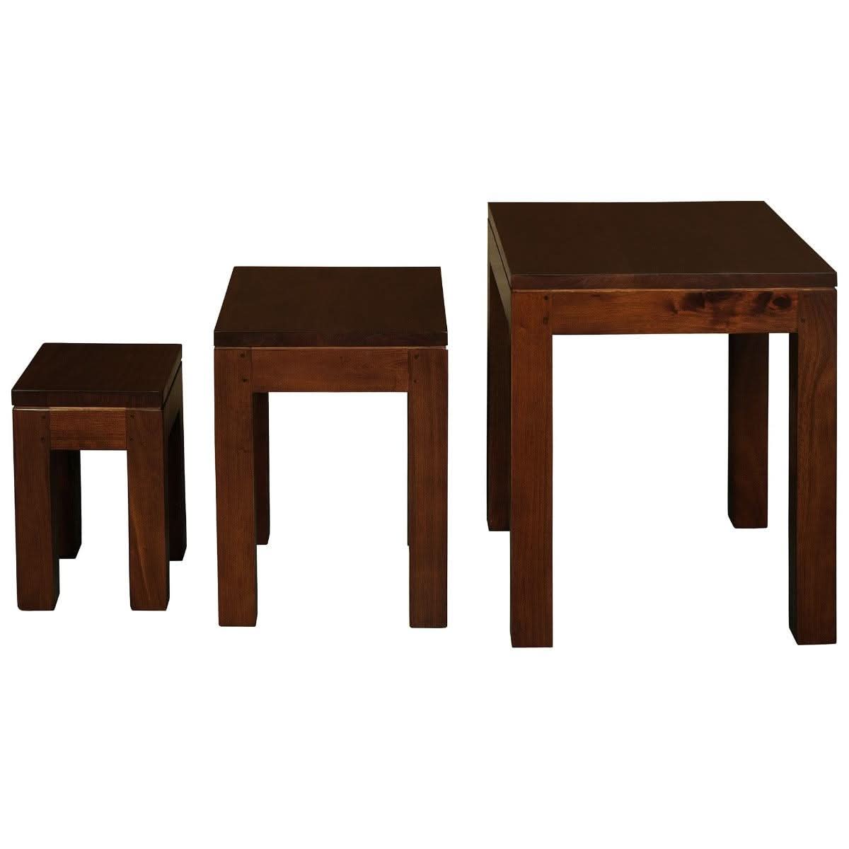 TANAKA SOLID MAHOGANY NEST OF TABLES/SET OF 3 SMALL SOLID MAHOGANY TABLES IN MAHOGANY - MyChocolateWood
