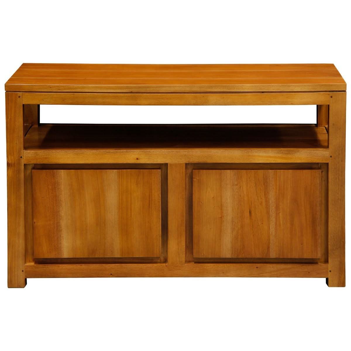 Tanaka Solid Mahogany Small TV Unit 97cm with 2 Doors in Light Pecan - Chocolate Wood