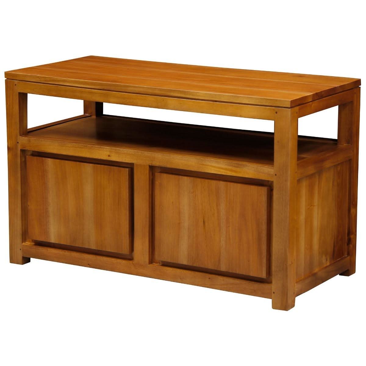 Tanaka Solid Mahogany Small TV Unit 97cm with 2 Doors in Light Pecan - Chocolate Wood