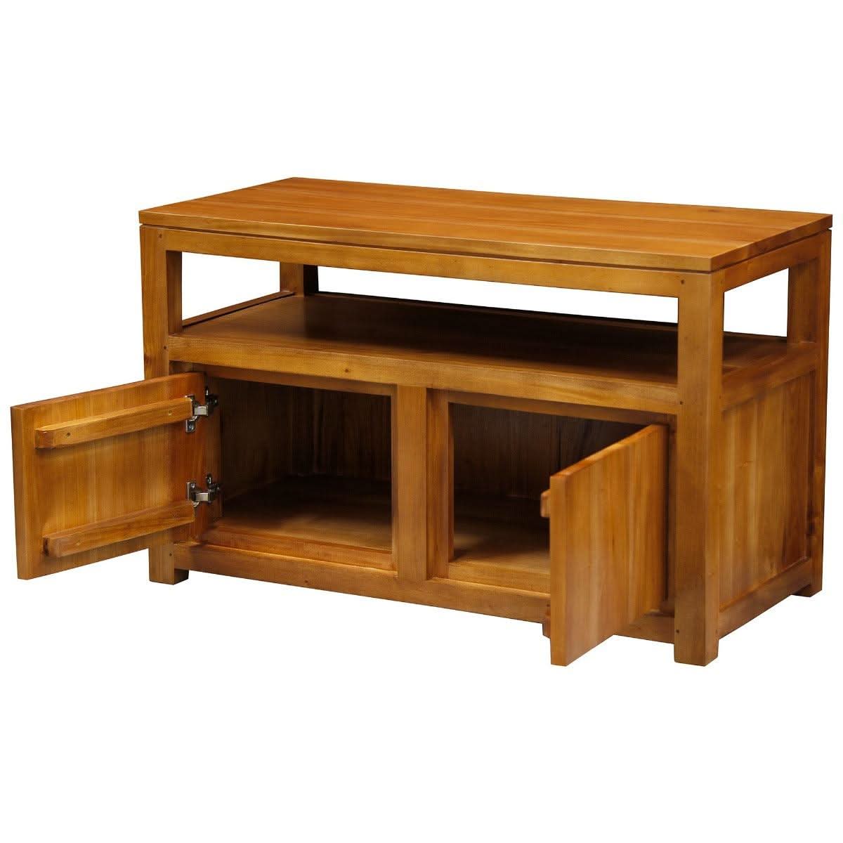 Tanaka Solid Mahogany Small TV Unit 97cm with 2 Doors in Light Pecan - Chocolate Wood