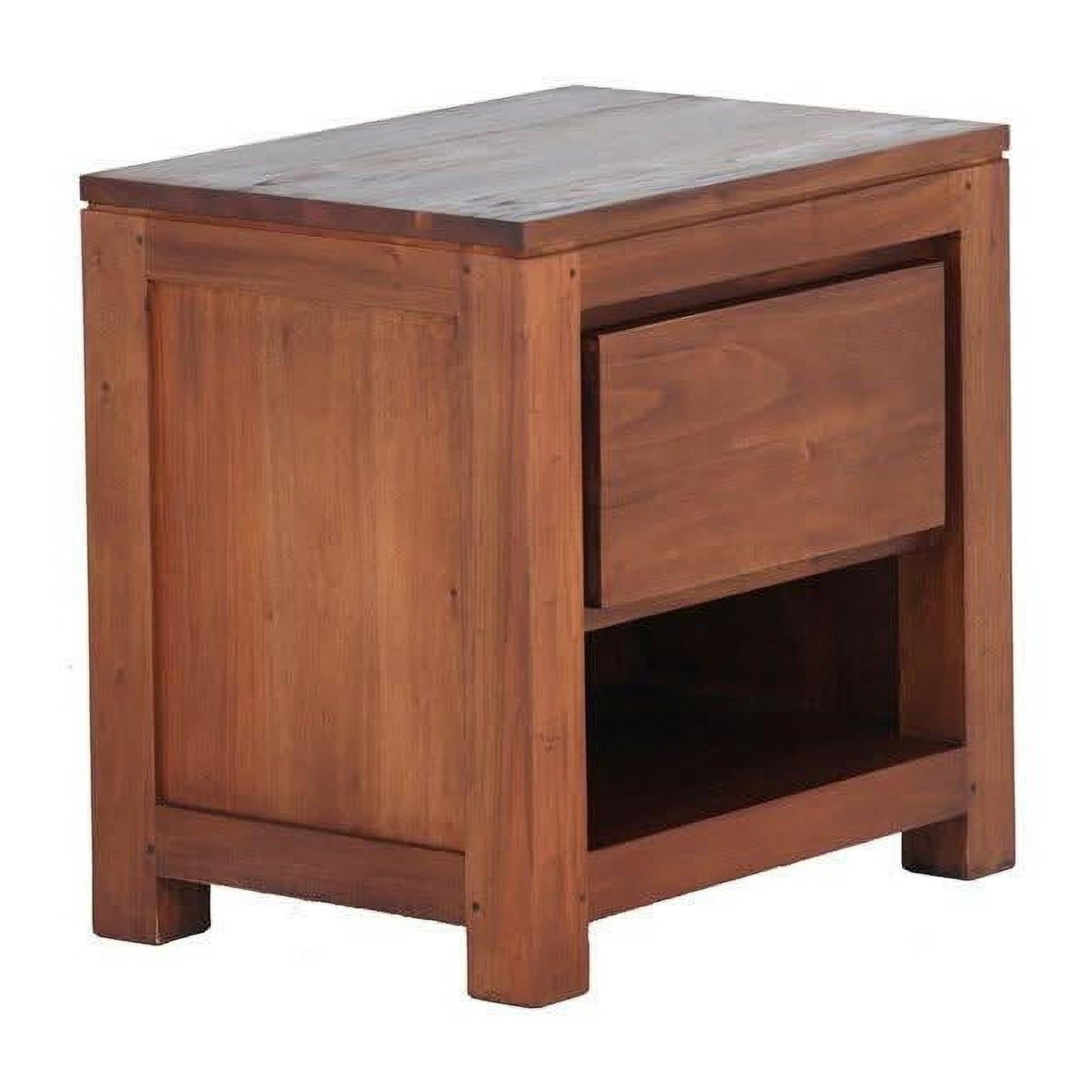 Tanaka Solid Mahogany 1 Drawer Bedside Table in Light Pecan - Chocolate Wood