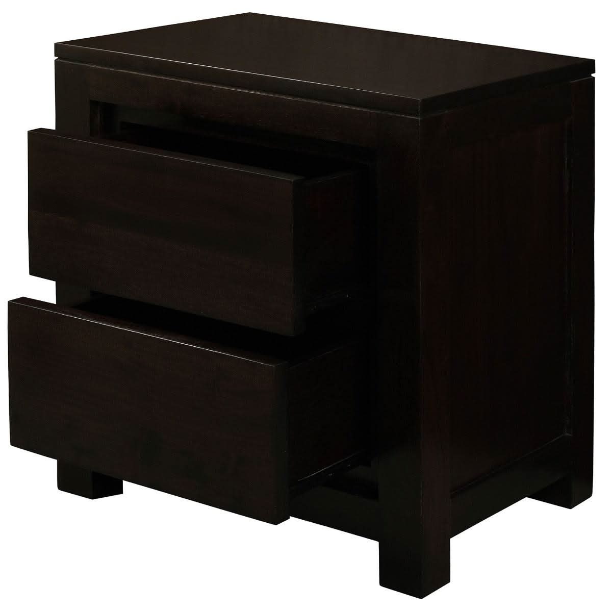 TANAKA SOLID MAHOGANY TIMBER BEDSIDE TABLE WITH 2 DRAWERS IN CHOCOLATE - MyChocolateWood